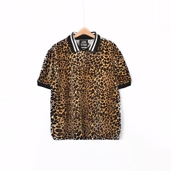 Velour Leopard Polo Shirt